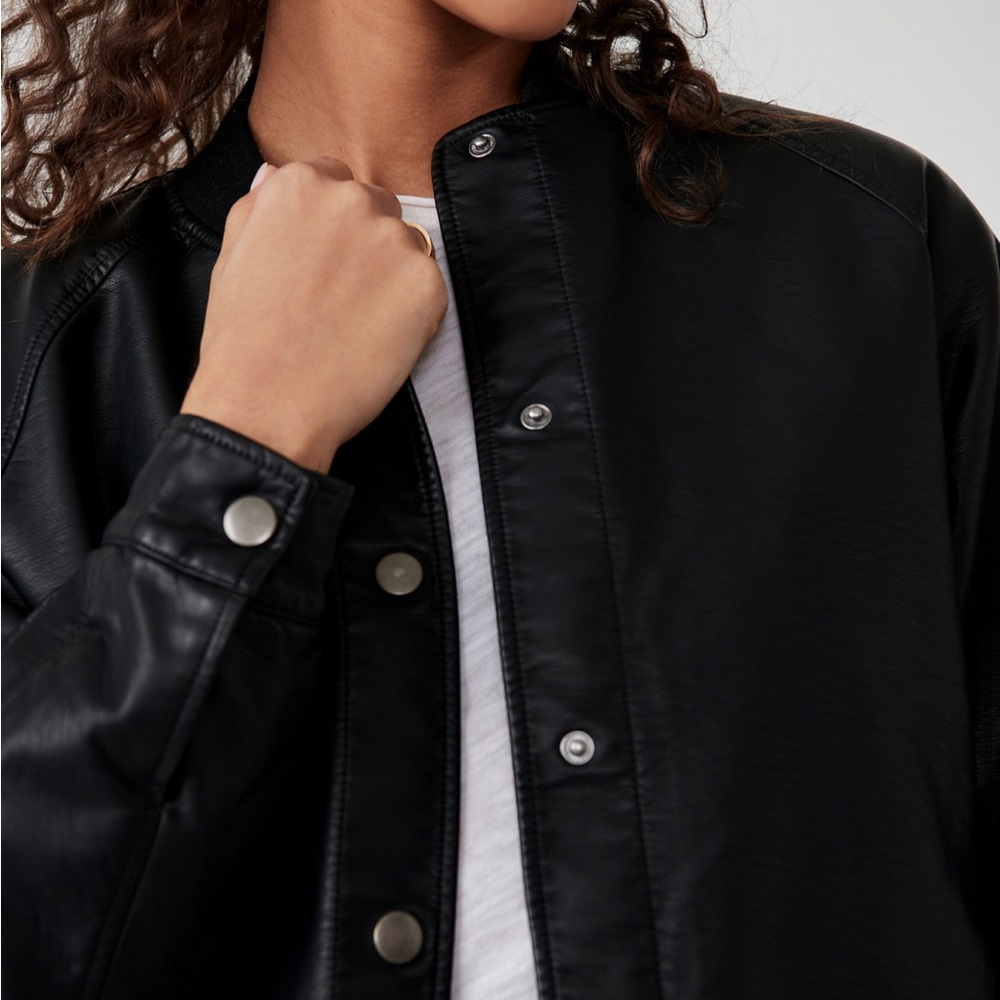 Free People Wild Rose Vegan Leather Bomber Jacket - Picture 8 of 8